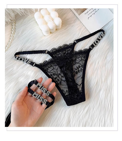 LOVE Rhinestone Letters T-back Lace Underwear