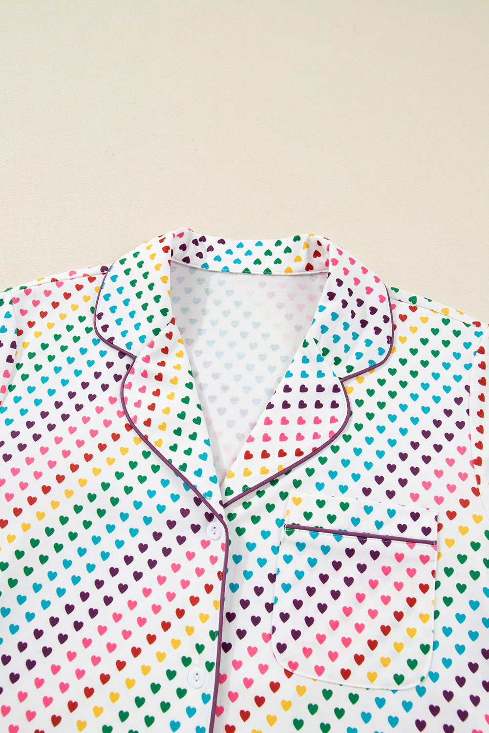 2pcs White Pride Heart Print Valentines Long Pajama Set