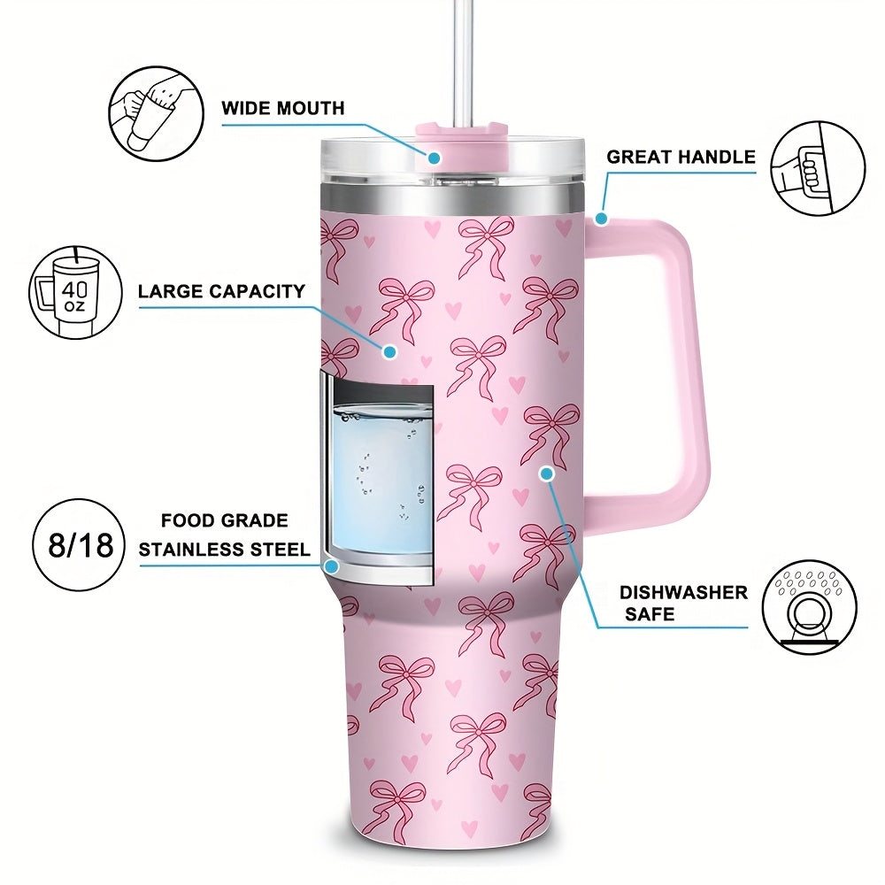 40oz Pink Bow Print Stainless Steel Insulated Tumbler