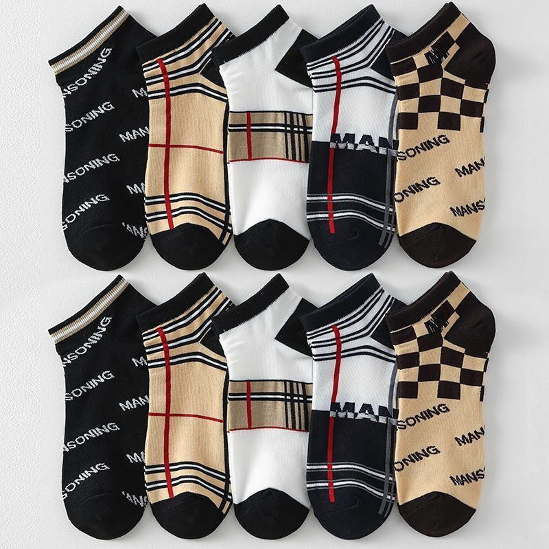 Men's Breathable Quick-Drying Light Luxury Sports Low-Top Socks - Sweat-Absorbing, 3D Tailoring & Deodorizing Design, Geometric Patterns in Black, Beige, Navy Blue, White | Polyester Spandex Blend | Ideal