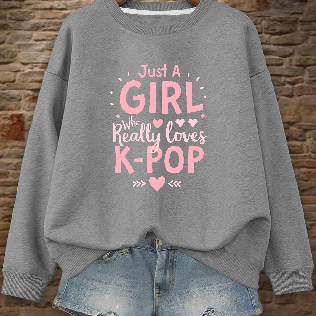 Women's K-Pop "Just a Who Loves K-Pop" Oversized Graphic Sweatshirt