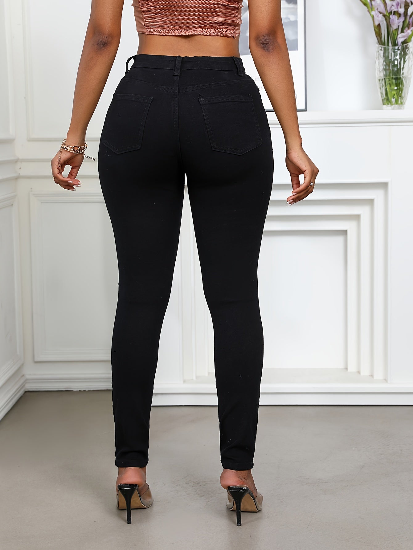 Women's Ripped Black And White Stretch Jeans