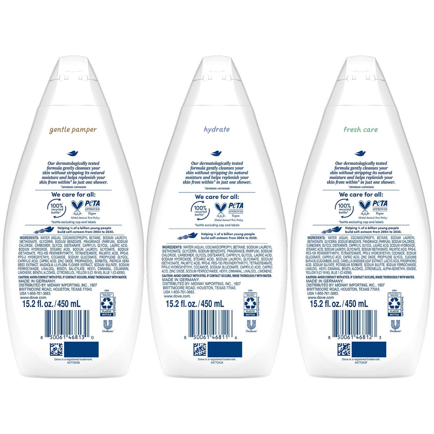 Dove Body Wash 3ct Mix 450 ML 15.2 Fl oz Each