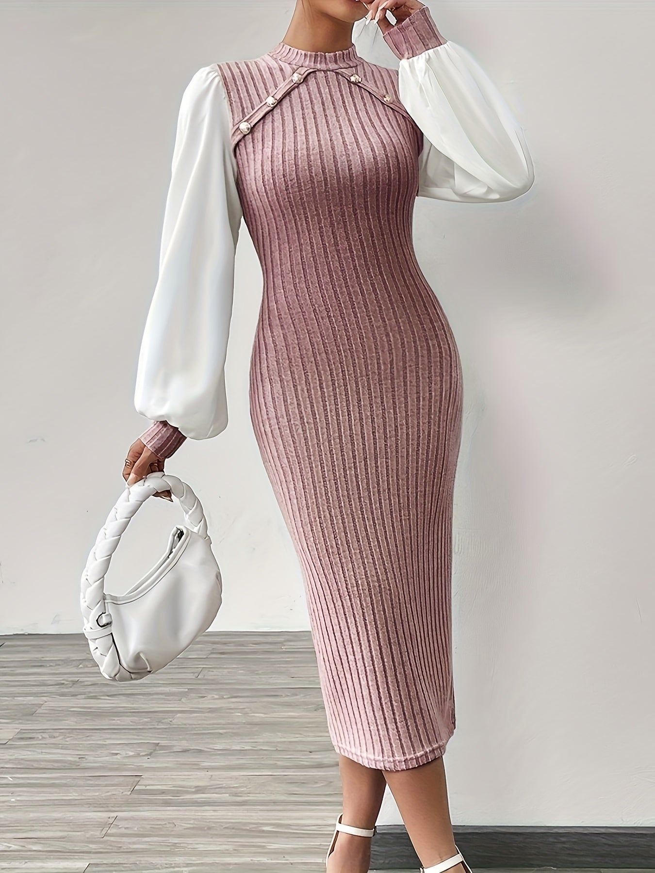 Women's Elegant Half-Turtleneck Long Sleeve Dress