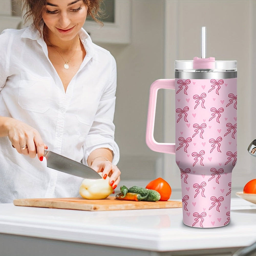 40oz Pink Bow Print Stainless Steel Insulated Tumbler