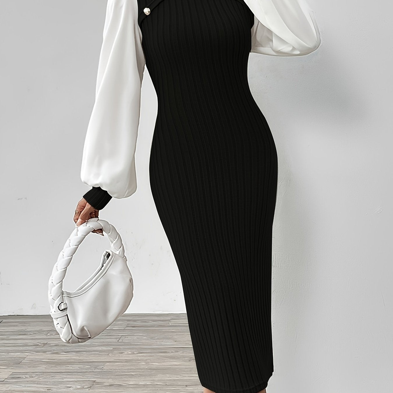 Women's Elegant Half-Turtleneck Long Sleeve Dress