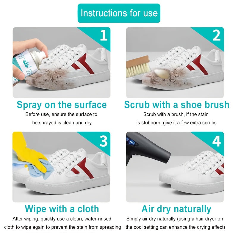 Effective White Shoe Cleaner - Stain Remover & Whitener For Sneakers, Canvas Shoes, And Synthetic Leather | Easy-to-Use, No-Rinse Formula