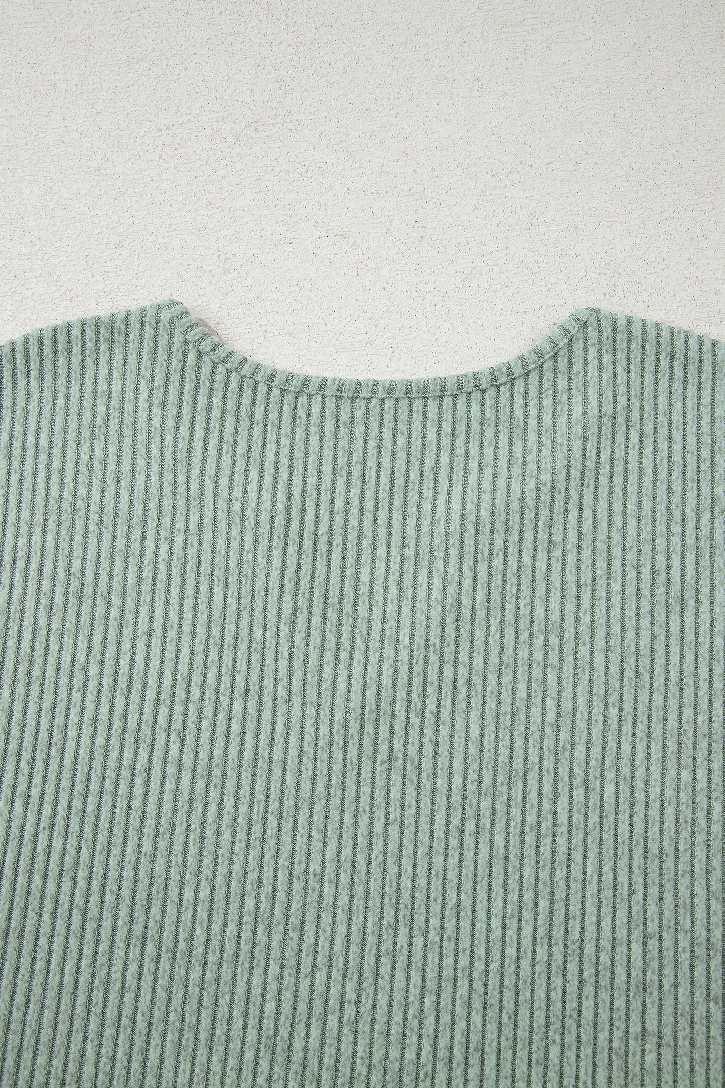 2pcs Grass Green Ribbed Notched Neck Knit Long Sleeve Leggings Lounge Set