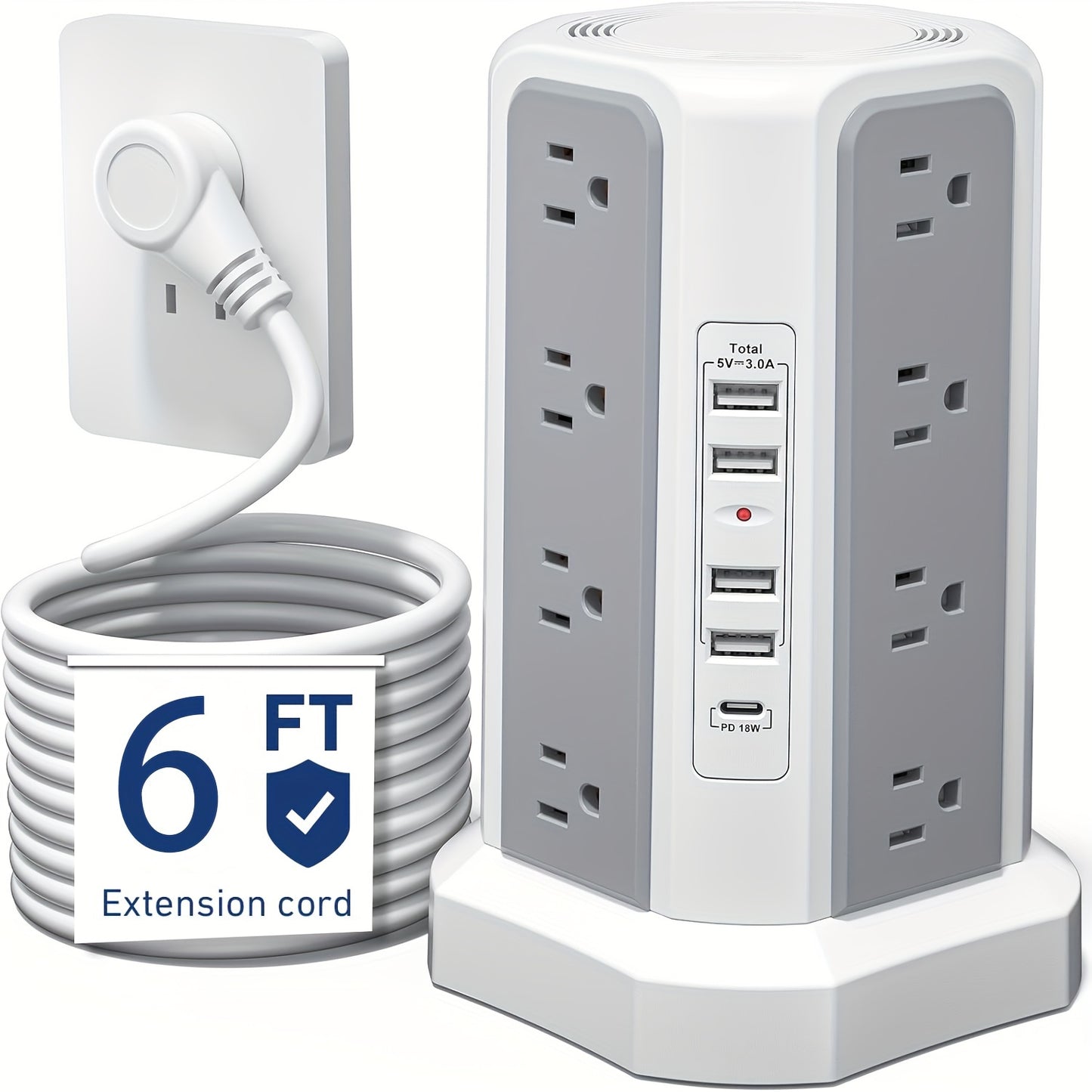 LEVEL 4 Upgraded 16 AC Outlets Power Strip Tower with USB/USB C Port
