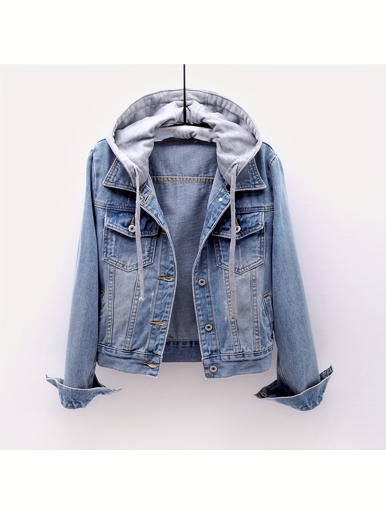 Women's Long Sleeve Denim Jacket with Removable Hood