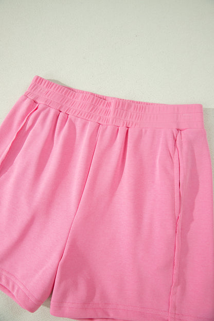 2 pcs Sachet Pink Slim Tank Top and Elastic High Waist Shorts Outfit