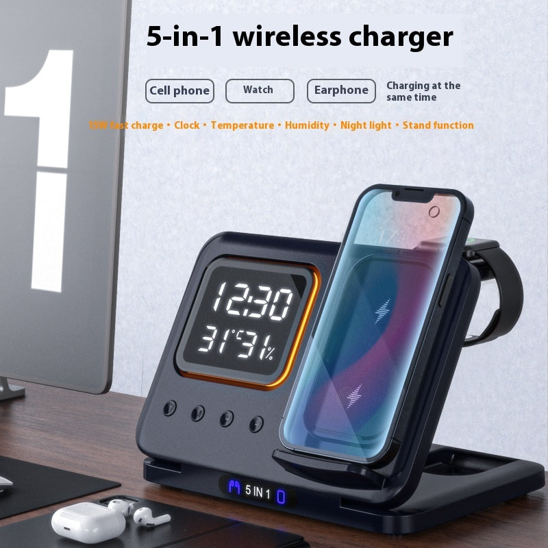 5 in 1 Fast Charging Wireless Charging Stand with LED Digital Alarm Clock