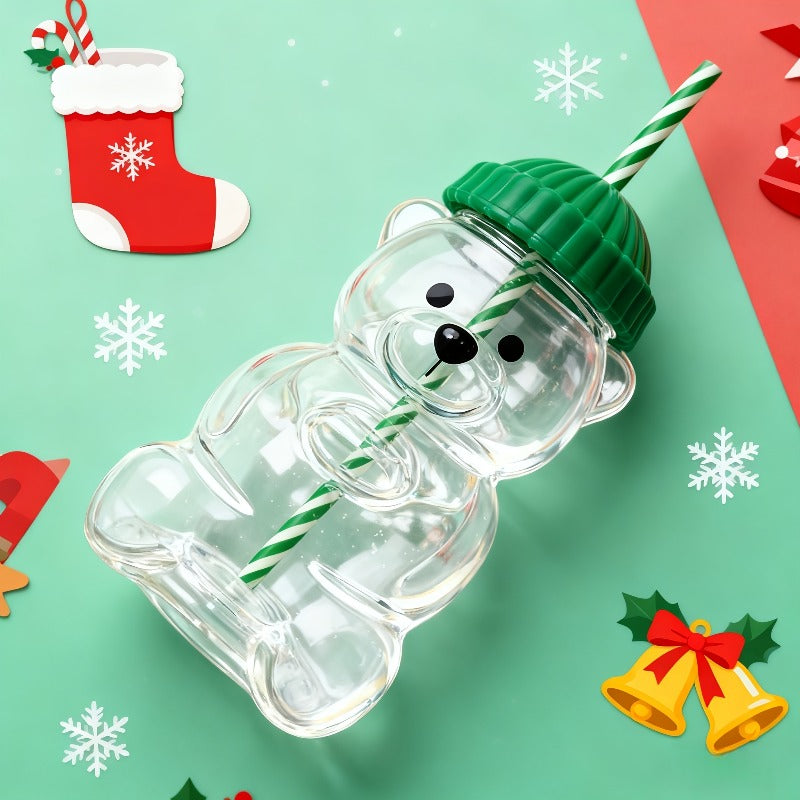 20 oz Cute Bear Glass Cup with Straw
