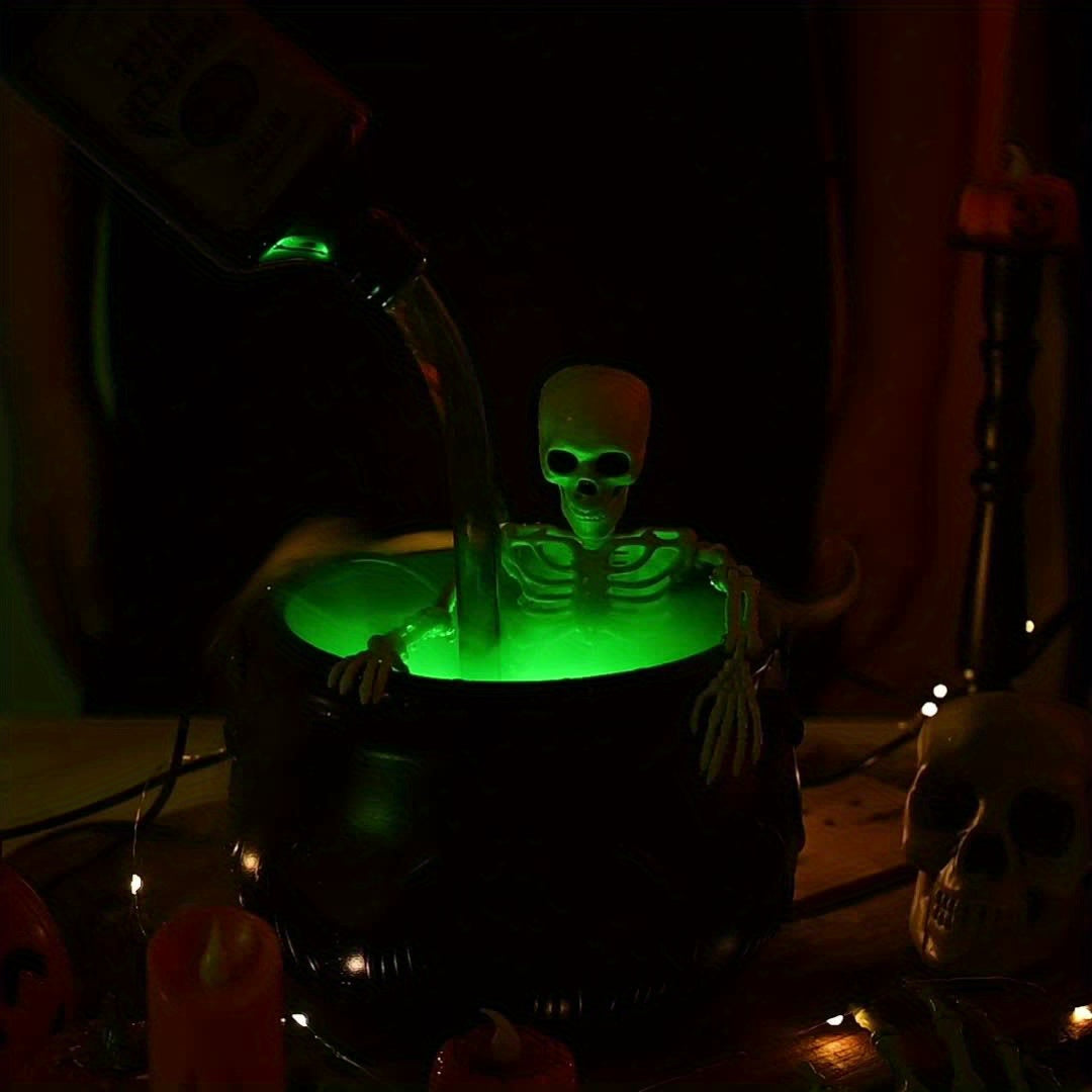Half-Skeleton Cauldron with Magic Floating Potion & Fog Maker