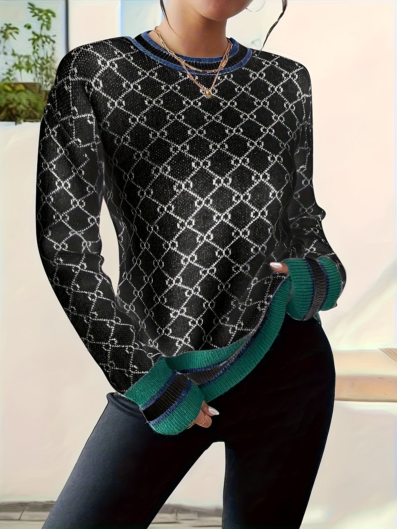 Women's Pink Elegant Geometric Sweater