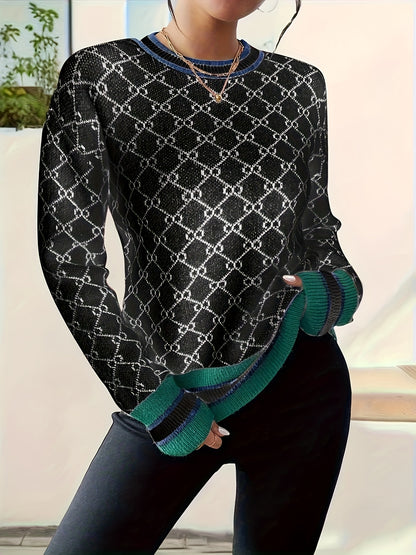 Women's Pink Elegant Geometric Sweater