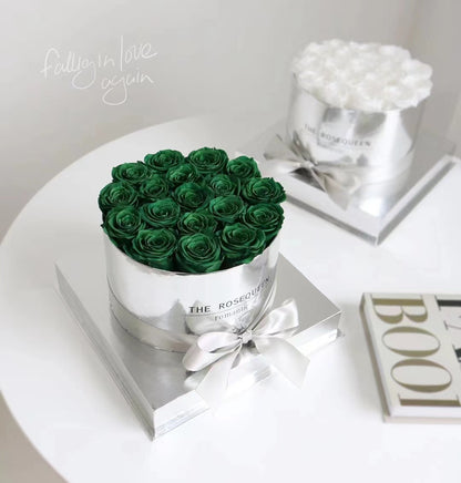 Silver Mirror Round Preserved Flower Roses