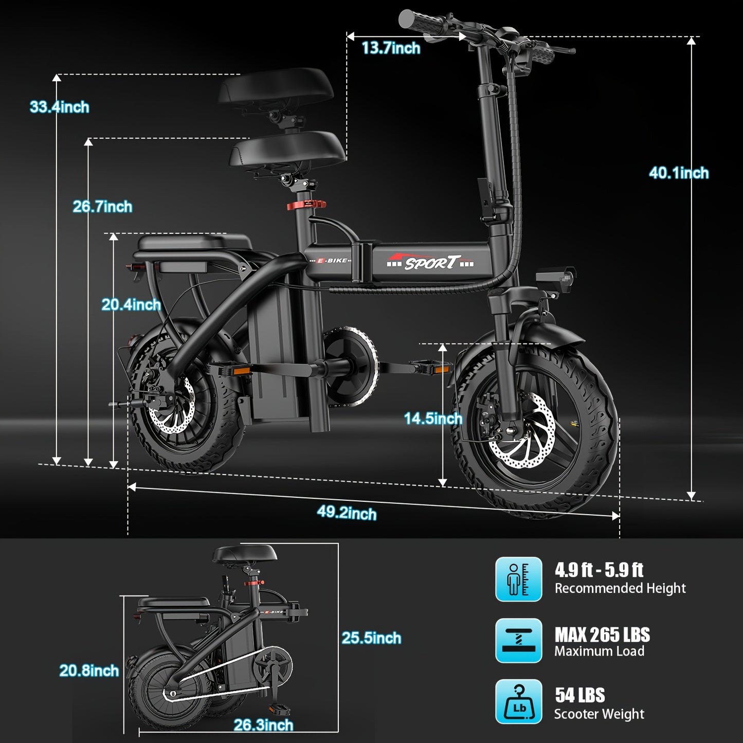 500W Lightweight Folding Electric Bike for Adults