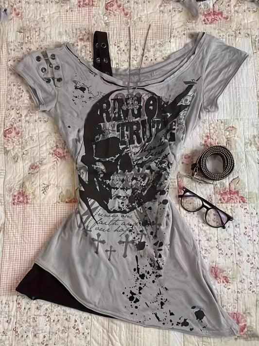 Spicy Y2K Japanese Vintage Skull Fitted T-Shirt