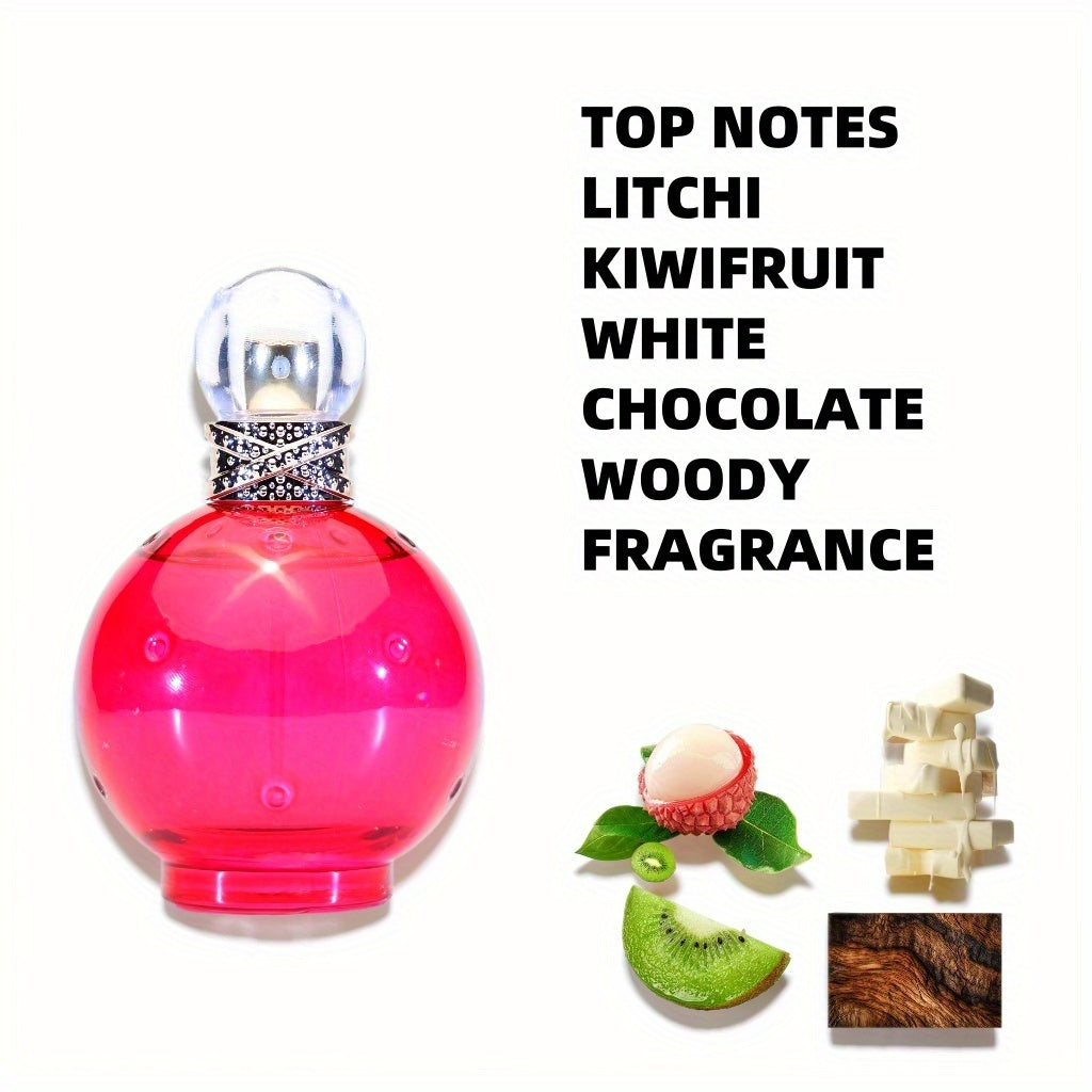 3.4-ounce eau de Toilette spray for women, long-lasting fragrance, lychee, white chocolate, kiwi, woody notes. Suitable for dates, daily life, parties and gift-giving